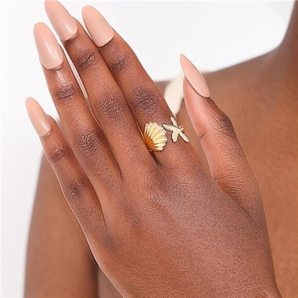 Chunky Gold Ring Set | Geometric & Teardrop Statement Rings - Picture 4 of 7